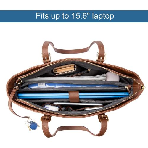 Size 15.2”(17.3”)W x 12.2” H x 5.5”Professional Laptop Purse Tote Bag with Padded Compartment Fits Up to 15.6 Inch Computer, N°1-Coffee