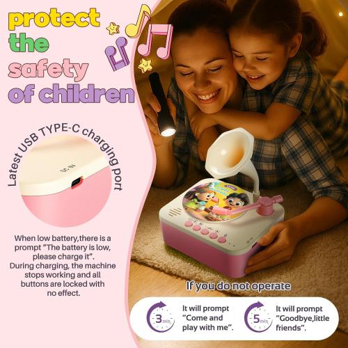 Kids Phonograph Toddler Record Player， with 96 Learning Cards, Early Education Machine Record Player Music Box Storyteller pop Speakers, Gift for Boys and Girls