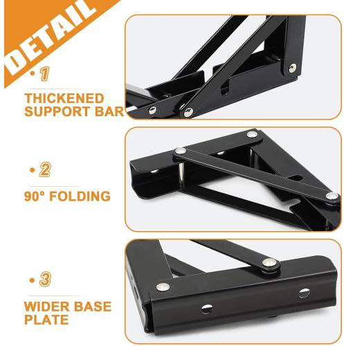 Storystore Folding Shelf Brackets - 12 Inch Heavy Duty Metal Collapsible Shelf Bracket for Bench Table, Shelf Hinge Wall Mounted Space Saving DIY Bracket, Max Load: 150 lb (2PCS, Black)