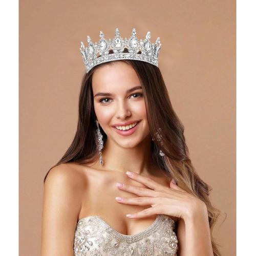 CIEHER Crystal Crowns for Women Girls Royal Crown Wedding Halloween Costume Birthday Party Prom, Crown Cake Topper(Silver)