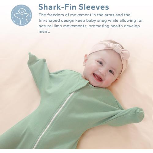 ZIGJOY Baby Transitional Swaddles for Newborns: 0.5 Tog Arms Up Sleep Sack 3-6-12 Months Soft Cotton Shark Fin 2 Way Zipper