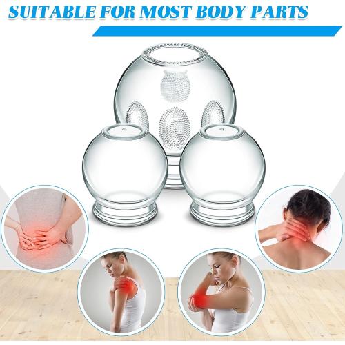Nuanchu 6 Pieces Glass Fire Cupping Therapy Set Thick Chinese Acupoint Cupping Kit Professional Vacuum Glass Fire Jars with Finger Grips in 2 Sizes for Myofascial Massage Muscle Nerve Joint Pain