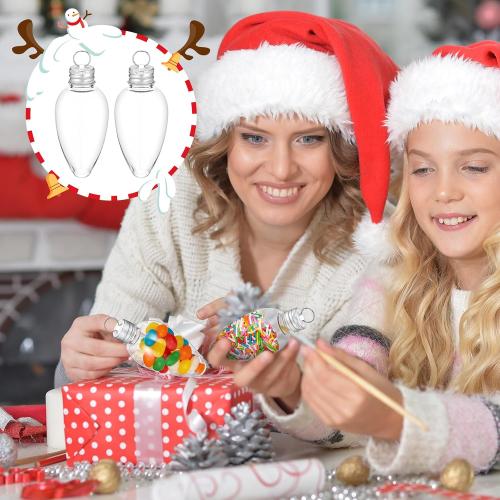 Jetec 48 Pieces 4.2 Inch Christmas Fillable Ornaments Clear Plastic Light Bulbs Hanging Ornaments for Candy Plastic Fillable Jars Shaped Crafts Ball Christmas Tree Decoration for DIY Crafts