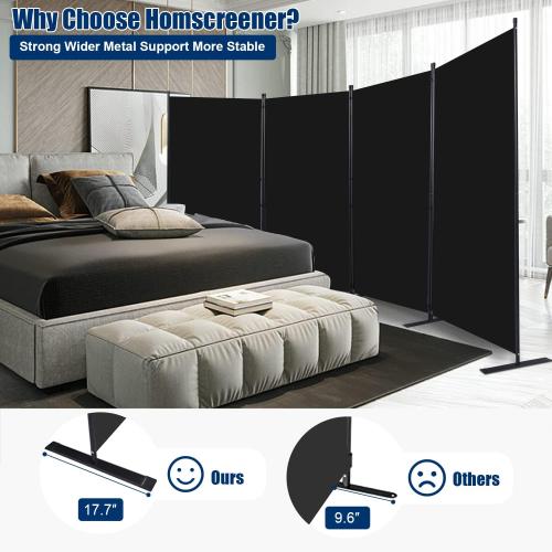 Room Divider 6FT Portable Room Dividers and Folding Privacy Screens, Fabric Divider for Room Separation, Partition Room Dividers Freestanding Wall Divider Screen Studio (Black, 4 Panel-136'')