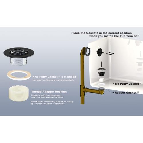 Matte Black Trip Lever Tub Trim Kit Set with Trip Lever Overflow Face Plate, No putty Gasket,Trip Lever Bathtub Drain with Strainer, Overflow and Matching Screws, No putty installation By Artiwell
