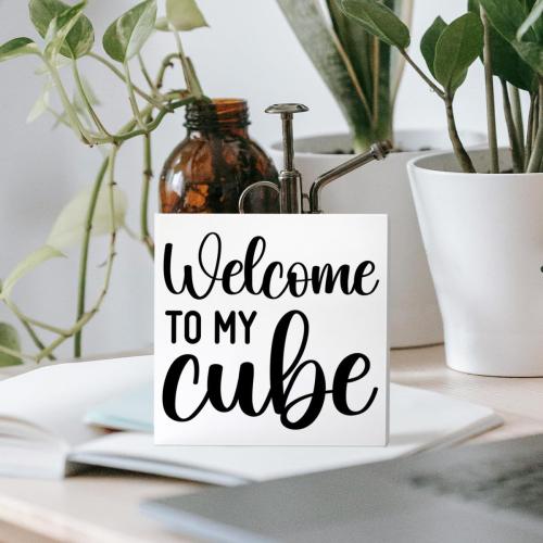 Funny Office Cubicle Desk Decor Wooden Sign, Funny Office Decoration for Work Women Men, Gifts for Coworker Colleague Boss, Welcome To My Cube
