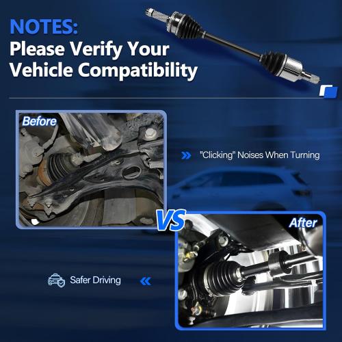 CV Axle Front Left Side FWD Fit for Hyundai Elantra 2007 2008 2009 2010 2011 2012 Touring GLS GLS SE 2.0L 4Cyl Manual Trans, Driver Side CV Joint Shaft Assembly