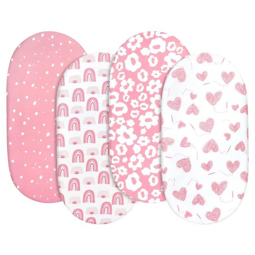 Gllquen Baby Bassinet Sheets 4 Pack, Breathable Cozy Fitted Mattress Sheet, Elastic Travel Crib Fashionable Floral Pattern, Standard Cradle Safe Sheets for Baby Boys Girls 32x16(Love)