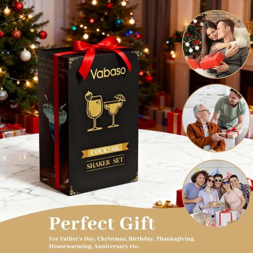Vabaso 20-Piece Bartender Kit with Stand, Cocktail Shaker Set for Home Bar, 25oz Professional Stainless Steel Bar Tool Set with Cocktail Recipes Booklet, Christmas White Elephant Gifts for Adults Men