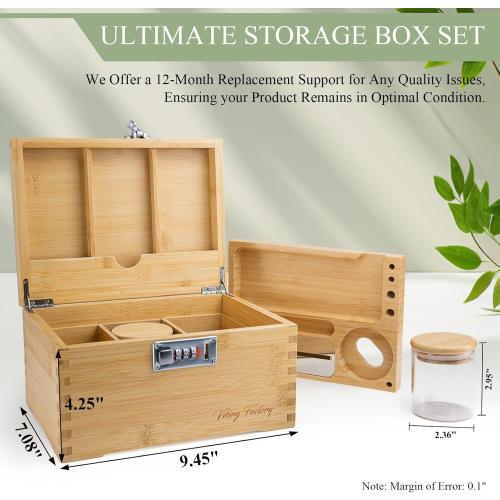 Thoughtful Gift Idea - Premium Bamboo Storage Box Set with Lock, Tray and All Accessories for Elegant Home Office Organization - Mortise and Tenon Joint Design (Bamboo)
