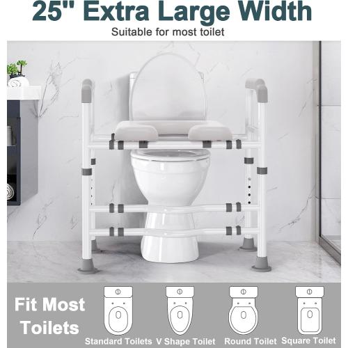 Toilet Seat Risers for Seniors, Adjustable Raised Toilet Seat with Handles, Padded Seat Toilet Seat Riser for Elderly, Heavy Duty, Handicapped 400lb, Fit Any Toilet