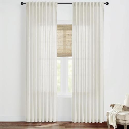 120 Inch Curtains Long for Large Window,Linen Sheer Light Filtering 10FT Length 10 FT Tall Curtains for Living Room Sunroom 2 Panels Set