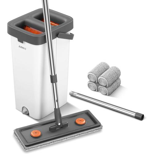 JUDRDO Mop and Bucket with Wringer Set for Home,61 Flat Mop and Bucket System for Floor Cleaning,Wet Dry Mop Window Wall Cleaner with Long Handle,Floor Mop