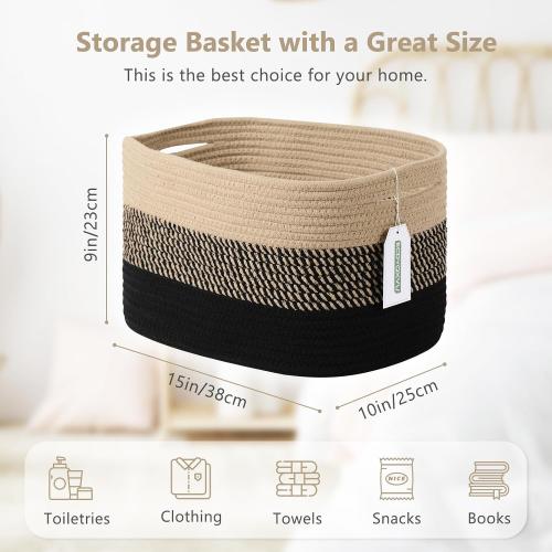 ECDYQXVU 15x10x9 Inch Woven Cotton Rope Storage Basket, 2 Pack