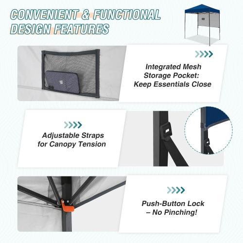 Color Blue EAGLE PEAK Instant Pop Up Canopy with Adjustable Sun Wall , Straight Lightweight Compact Portable Tent with Carry Bag, Dark Blue
