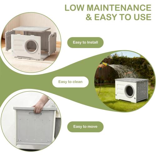 Outdoor Cat House Weatherproof, Insulated Heavy-Duty HDPE Feral Cat Shelter with Cozy Cushion, Elevated Stackable Round Entrance Cat House for All Seasons Indoor Outdoor (Grey and White)