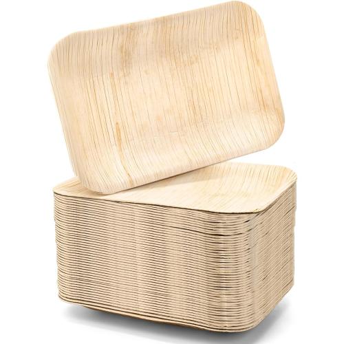 35 Pack Palm Leaf Plates Disposable, 6x9 Inch Bamboo Like Plate Rectangle Trays, Mini Charcuterie Board Appetizer Serving Plates for Cheese Dessert Party Wedding BBQ Picnic, Microwave Safe