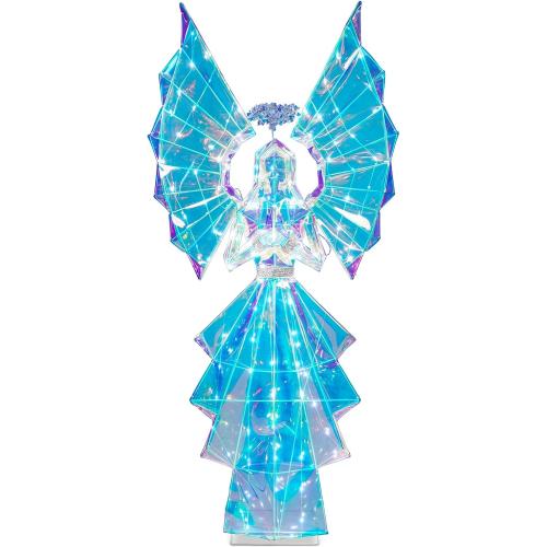 5.5FT Pre-lit Lighted Angel, Prismatic Iridescent Angel Outdoor Christmas Decorations with 110 LED Lights, Plug-in Giant Xmas Angel for Yard, Garden, Porch, Outdoor Holiday Decor