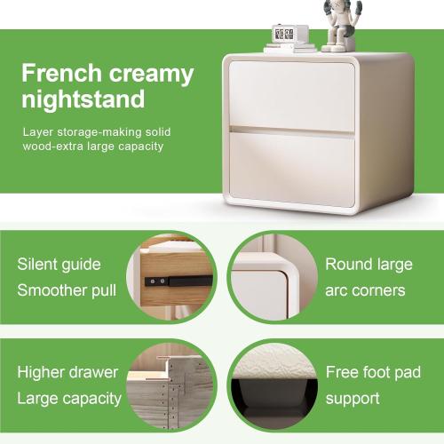 Minimalist Bedside Table with 2 Drawers,No-Leg Design,Night Stand Set of 2 Floor-Standing Bedside Tables Modern Leather Wrapped Storage Cabinet, Suitable for Living Room Bedroom(White) (45cm/W17.7in)