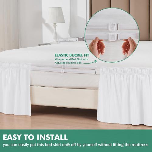 Wrap Around Queen Size Bed Skirt Split Corner 15 Drop-Elastic Dust Ruffle