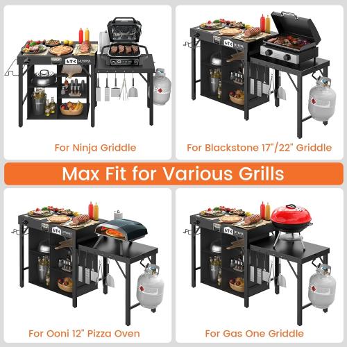 Grill Table for Blackstone Griddle Camping Grill Table Foldable Fits Ninja | Portable Grill Table with Storage Blackstone Griddle Stand for Outdoor Camping, Picnic, Garden, Patio, Dining, BBQ, Party