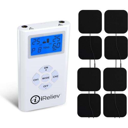 iReliev TENS Unit Electronic Pulse Massager, (8) Electrodes Pain Relief Bundle - Original TENS Unit Includes Extra Pads.
