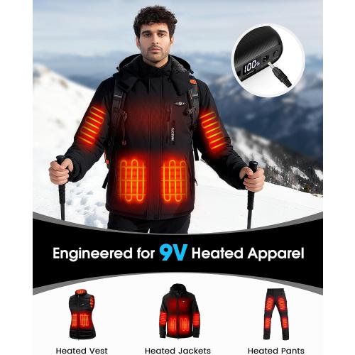 WASOTO Heated Vest Jacket Battery Pack 16000mAh 9V Output with LED Display, Rechargeable Power Bank with DC/Type-C/USB Supports PD3.0/PD2.0