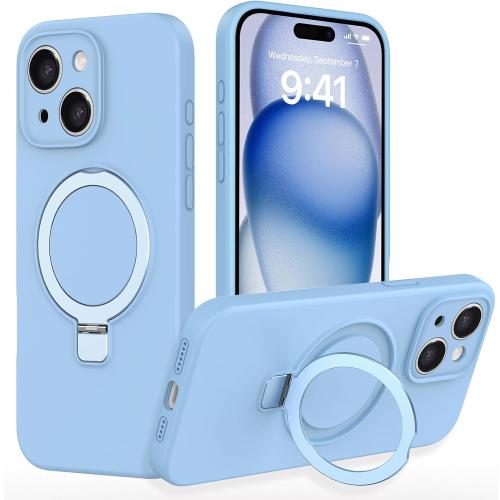 IYH for iPhone 15 Case, Magnetic Stand, Liquid Silicone(Light Blue) | [16FT Drop Protection] [Invisible Magnetic Stand] [MagSafe Compatible] [Liquid Silicone] [Slim Profile]