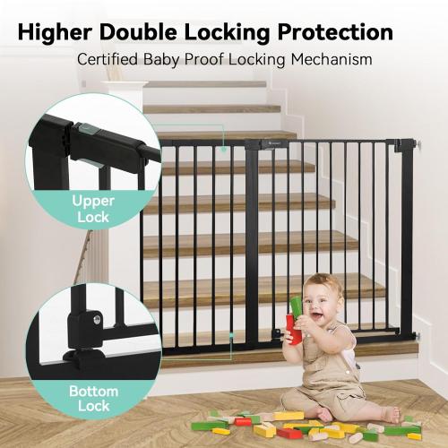 COMOMY 36 Extra Tall Baby Gate for Stairs and Doorways - Fits 29.5 to 48.8 Wide Openings, Auto Close Extra Wide Dog Gate for House, Pressure Mounted Easy Walk Through Pet With Door, Black