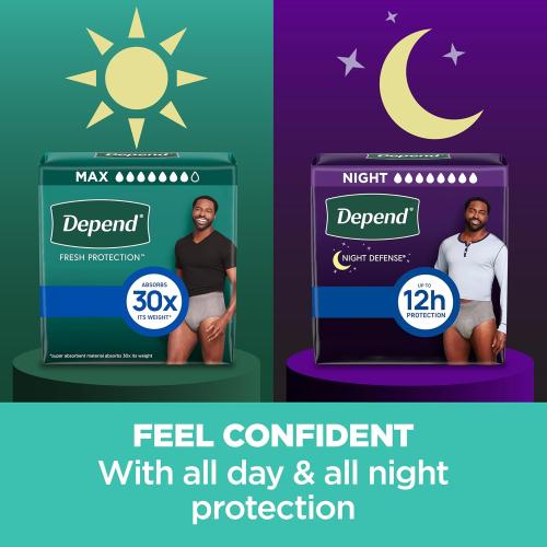 Size XL 25X Depend Fresh Protection Adult Incontinence Underwear for Men, Disposable, Maximum, Extra-Large, Grey, 68 Count (2 Packs of 34), Packaging May Vary