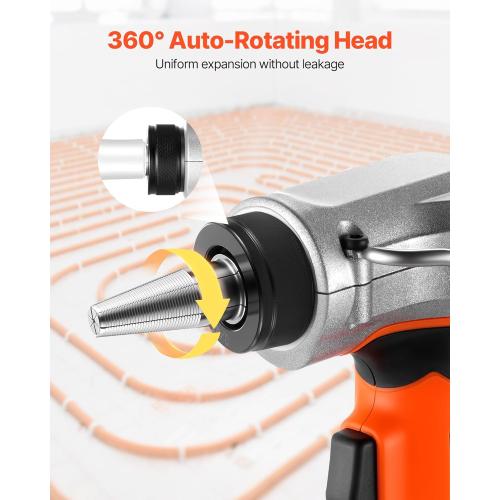 VEVOR Cordless Tube Expander, 20V Max Electric Tubing Expansion Tool for 1/2, 3/4, 1 PEX-A Pipes, 22000RPM Pipe Expander with 3 Expanding Head, 2pcs 2AH Battery, Fast Charger & Carrying Case