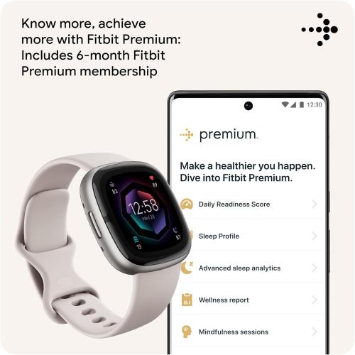 Fitbit Sense 2 Advanced Health and Fitness Smartwatch with Tools to Manage Stress and Sleep, ECG App, SpO2, 24/7 Heart Rate and GPS, Lunar White/Platinum, One Size (S & L Bands Included)
