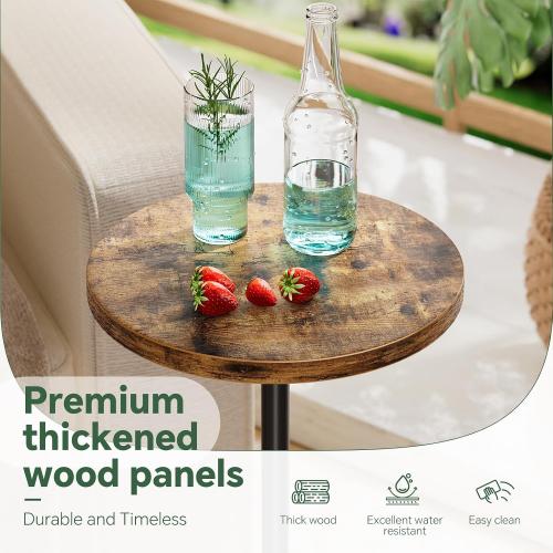 Simple Trending Small Side Table, Round Drink Table, Sofa End Table for Living Room, Coffee Tables for Bedroom, Rustic Brown
