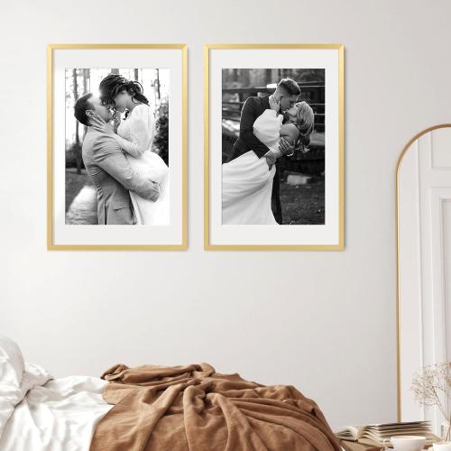 upsimples 20x30 Poster Frame, Display Pictures 16x24 with Mat or 20x30 Without Mat, Wall Hanging Picture Frame, Gold, 1 Pack