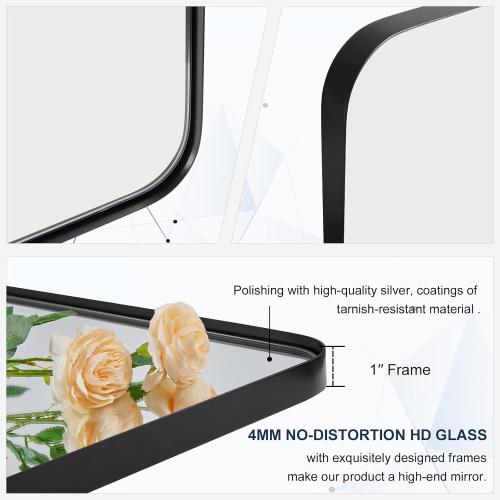MOON MIRROR 24x36 Matte Black Pivot Mirror for Bathroom, Metal Frame Bathroom Mirrors for Wall,Rectangle Titling Vanity Wall Mirror with Rounded Corner Hangs Vertical(Overall 27.75 x 36)