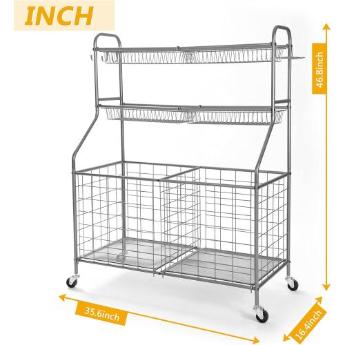 Kinghouse Rolling Sports Equipment Organizer with Wheels, Garage Ball Storage Rack for Basketball, Toys, for Garage, Indoor, Gym, Outdoo, Includes Metal Storage Bin, Bat Holder, Hooks