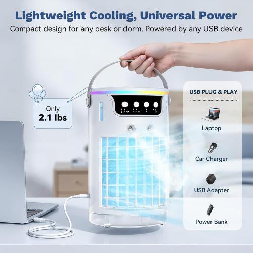 Portable Air Conditioners, Personal Evaporative Air Cooler 1200ML with Ice Cooling Mist Fans That Blow Cold Air Like AC Mini AC Unit for Bedroom, Home Office Desk and Car RV (White)