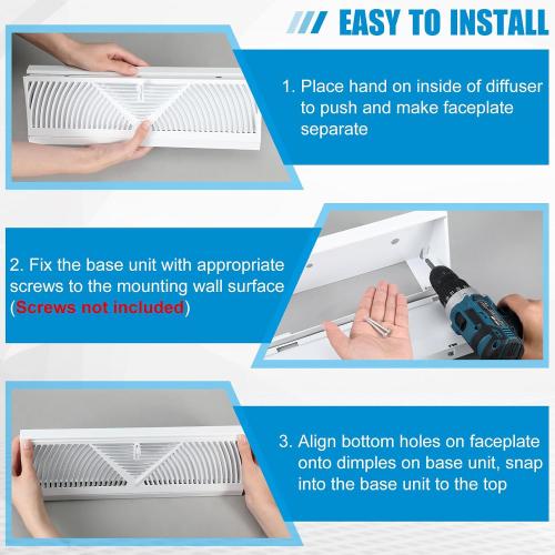 Yaocom 2 Pack Baseboard Register Vent 24 Inch Duct Opening Size Vent Covers for Home Floor Diffuser Wall Corner Baseboard Air Covers, Smooth Air Adjust Lever, Easy Install, White