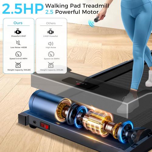Walking Pad with Handle Bar, 3 in 1 Under Desk Treadmills with Remote Control, Electric Compact Treadmill,2.5HP Treadmills for Home Small Space, Portable Treadmill with Handle, 300 LBS Capacity