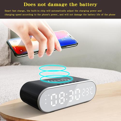 alarm clocks for bedrooms with phone charger，Small digital desktop clock with temperature display，Alarm clock with wireless charging station，Cute alarm clock with iPhone charging dock(White) (black)
