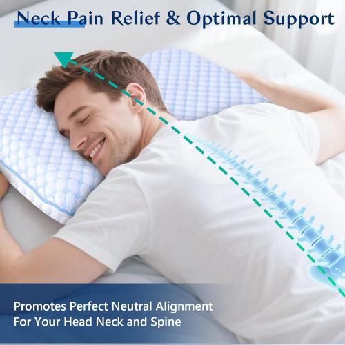 Stomach Sleeping Pillow for Shoulder and Neck Pain Relief, Thin Pillow for Sleeping- Cooling Memory Foam Pillows Flat Pillows for Stomach Sleepers,Low Profile 3.25-inches for Back Sleeper