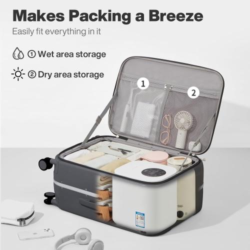 Grey mixi 20 Inch Carry On Luggage 22x14x9 Airline Approved PC Hard Shell Suitcase Top Opening Aluminum Frame Travel Suitcases with Wheels, Rock Gray