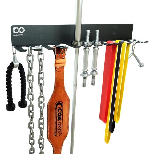 Double Circle Gym Storage Rack with 12 Hooks, Multi Purpose Gym Equipment Wall Rack Hanger for Pro Home Gym Storage for Exercise Bands, Barbell Bars, Jumprope (Hardware Included)