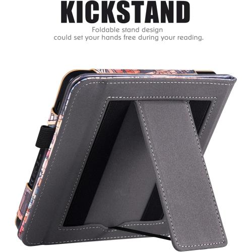 Stand Case for Kobo Libra Colour/Libra 2/Libra H2O, Bookstore | PU Leather Sleeve Cover,Built-in Hand Straps,with Auto Sleep/Wake,Pen Holder Loop