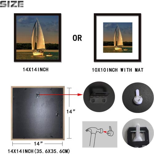 14x14 Frame Black With Mat 10x10 Solid Wood Picture Frames Wall Mounting (1 pack, 14x14 Inch)…