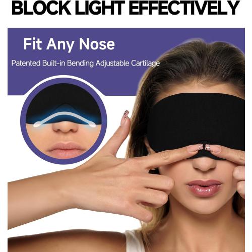 Mavogel Cotton Sleep Eye Mask - Updated Design Light Blocking with Adjustable Nose Bridge, Soft and Comfortable Night Eye Mask for Men Women, Eye Blinder for Shift Work, Includes Travel Pouch, Black