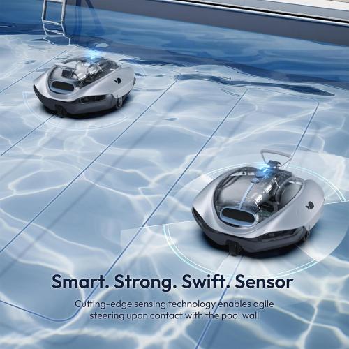 Bubot 300P Robotic Pool Cleaner, Cordless Pool Vacuum with Industry Leading Suction Power, Bluehole Tech, DirtLock Tech, Smart Sensor for Above-Ground Flat Pools up to 850 Sq.Ft, Silver
