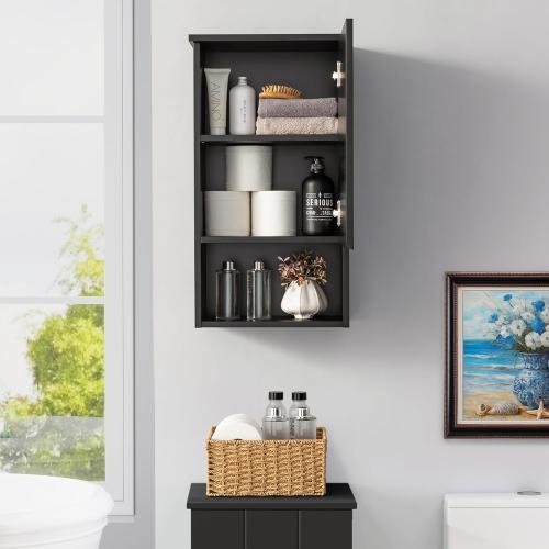 VANIRROR Bathroom Wall Cabinet with Single Door, Soft-Close Hinges, 15x27 inch Wooden Medicine Cabinet for Small Kitchen, Laundry, Entryway, Durable MDF Construction