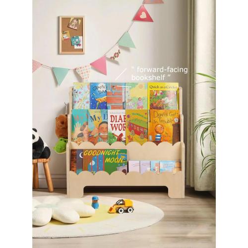 Kids Bookshelf Wooden 3-Tier, Scalloped Book Shelf for Kids Rooms, Front Facing Toddler Montessori Bookshelf, Baby Nursery Book Shelves Kids Classroom Bookshelf Bookcase