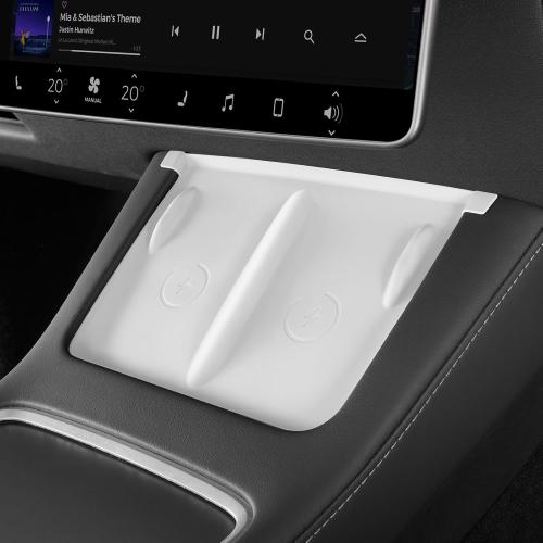 Temmis Center Console Wireless Charging Mat for Tesla Model 3 2021-2023 / Model Y 2021-2024, Anti-Slip Waterproof Silicone Phone Pad Cover for Model 3/Y (White)
